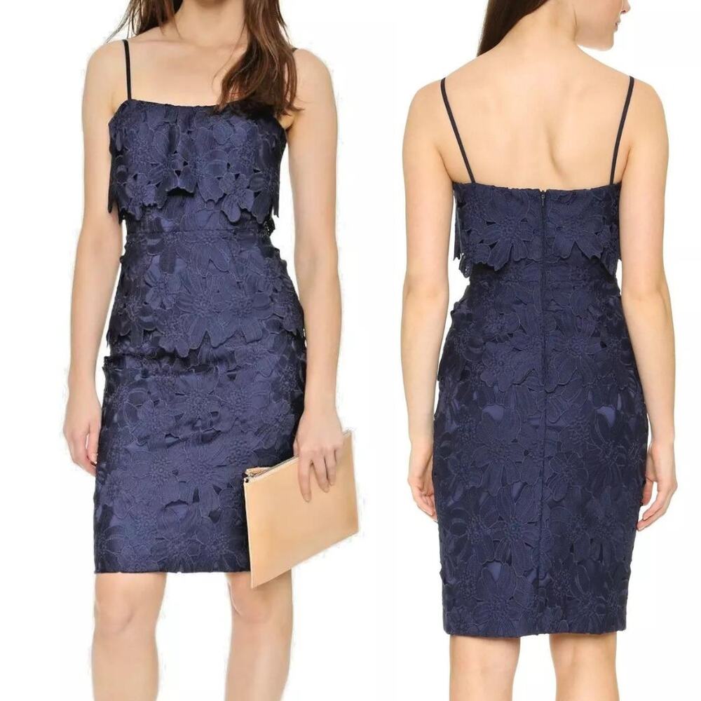 Black Halo Ora Navy Floral Cutout Lace Sleeveless Sheath Party Dress